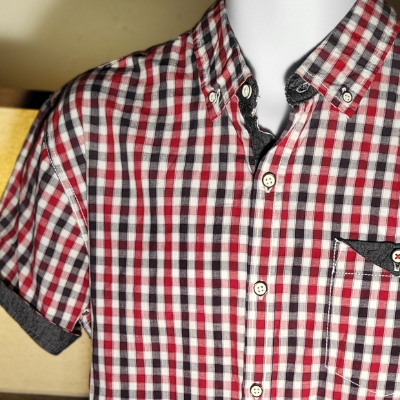 MBX Denim Wear Men's Short Sleeve Button Shirt Red/Blue Size M - Picture 3 of 16